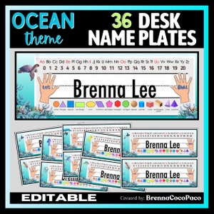 NEW Editable Ocean Themed Desk Name Plates with Alphabet Letters, 2D & 3D Shapes