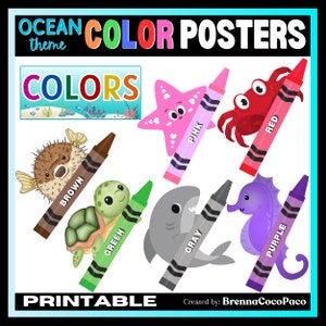 ¡Nuevo! Pósteres en color con temática del océano / Crayones y animales del océano / Bajo el mar