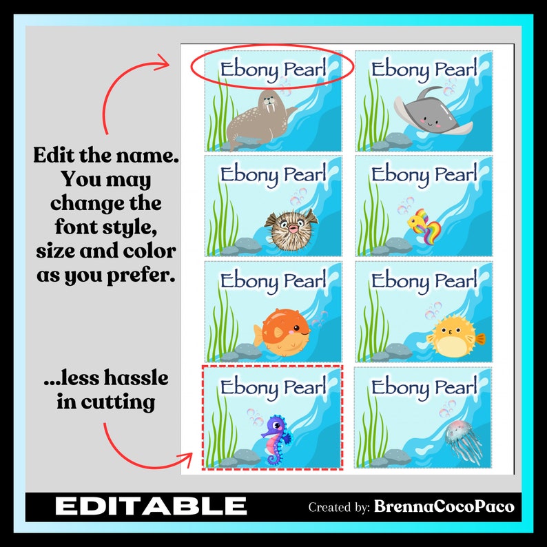 Ocean Locker Labels NEW Editable Ocean Themed Locker Tags | Cubby Tags | Backpack Tags - Etsy
