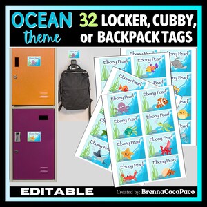 NEW Editable Ocean Themed Locker Tags | Cubby Tags | Backpack tags