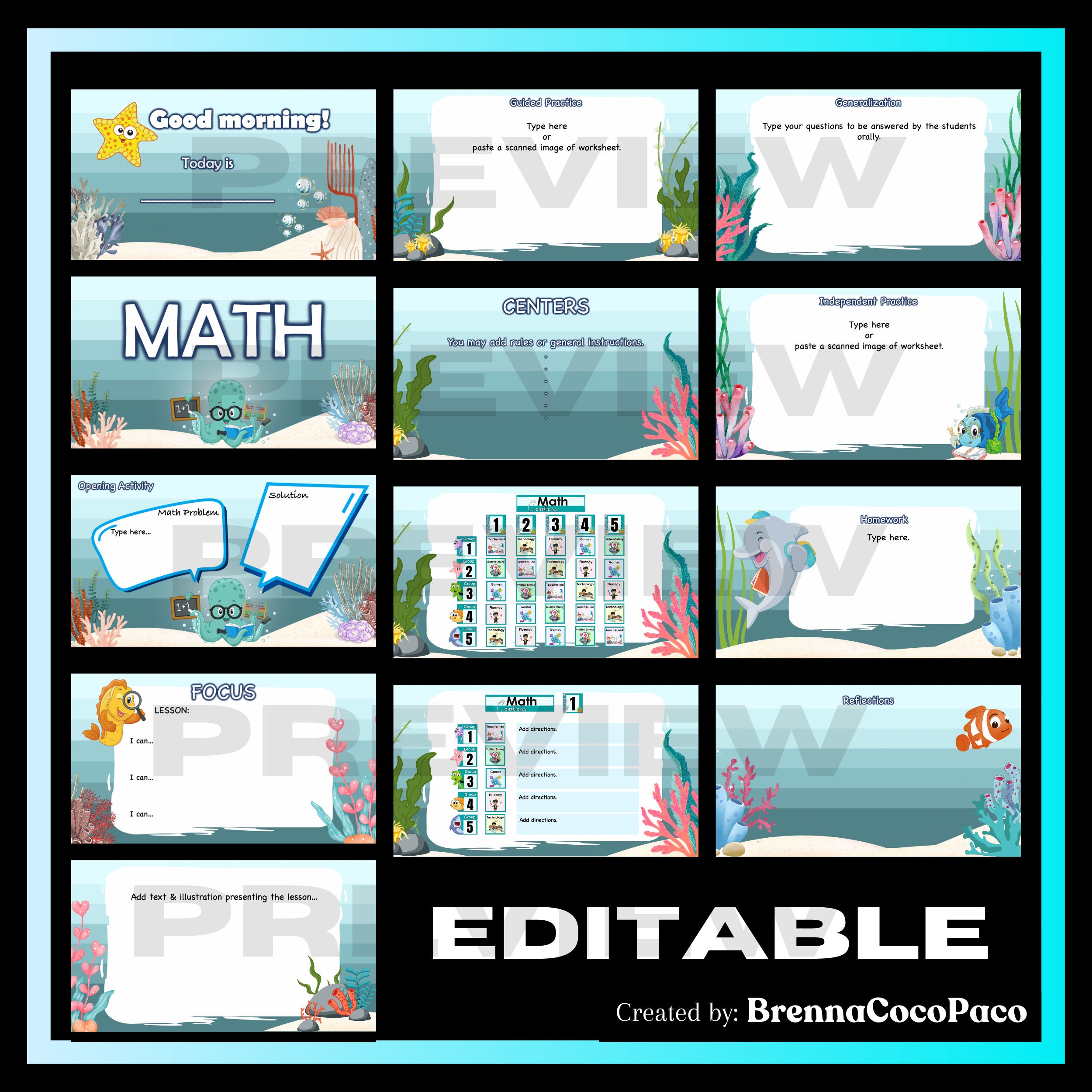New Ocean Themed Math Lesson Slide Templates | Powerpoint for Math ...