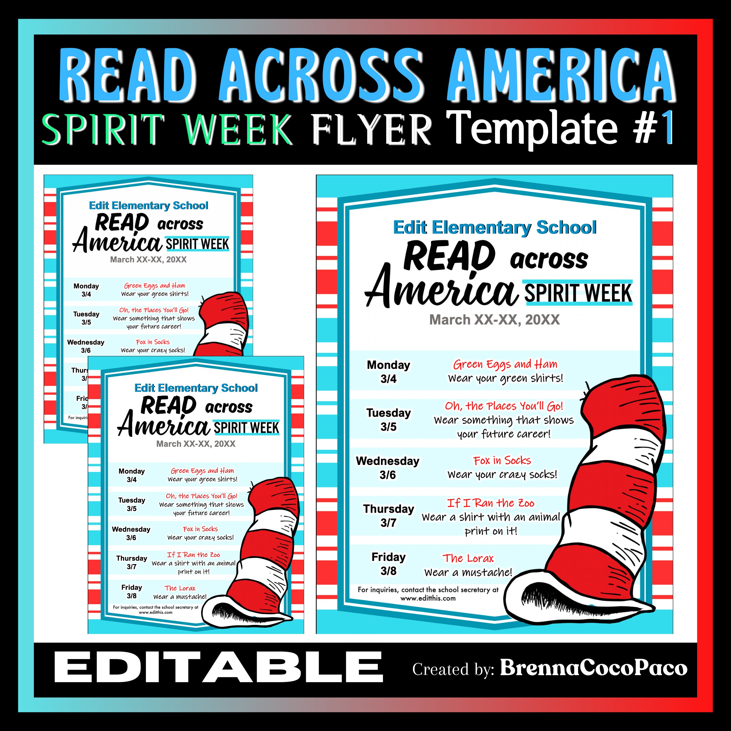 New Read Across America Spirit Week Flyer Template 1 Celebrate Dr