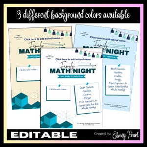 New Editable Family Math Night Flyer Template #1 | Unique School Flyers ...
