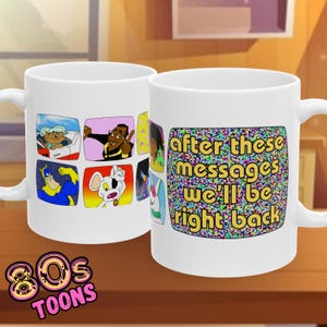 80s Saturday Morning Cartoon Ceramic Mug, Retro Kids TV Show Coffee Cup, Prezent dla Miłośnika Animacji Vintage, Kubek Do Herbaty Z Postaciami, Rzadkie Pokazy