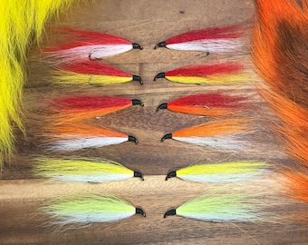 1-Dozen Original RUSSIAN RIVER COHO Salmon Flies - 3/8" Gap, 5X Strong Mustad Hook.  Legal size for Russian & Kenai Rivers.