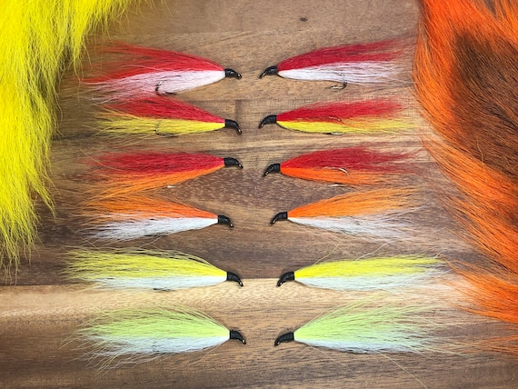 1-Dozen Original RUSSIAN RIVER COHO Salmon Flies - 3/8" Gap, 5X Strong Mustad Hook.  Legal size for Russian & Kenai Rivers.