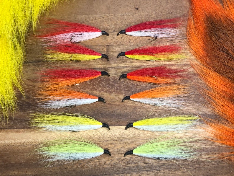 1-Dozen Original RUSSIAN RIVER COHO Salmon Flies - 3/8" Gap, 5X Strong Mustad Hook. Legal size for Russian & Kenai Rivers. image 1