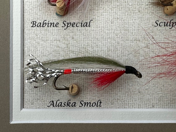 Framed & Mounted, Precision-tied, Alaska Fishing Flies in 14x12