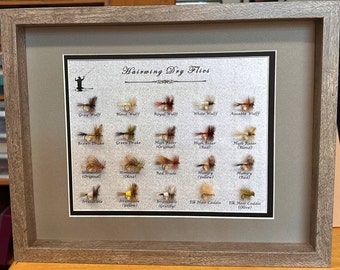 20 Framed & Mounted, Precision-tied, Hairwing Dry Flies in 14x12