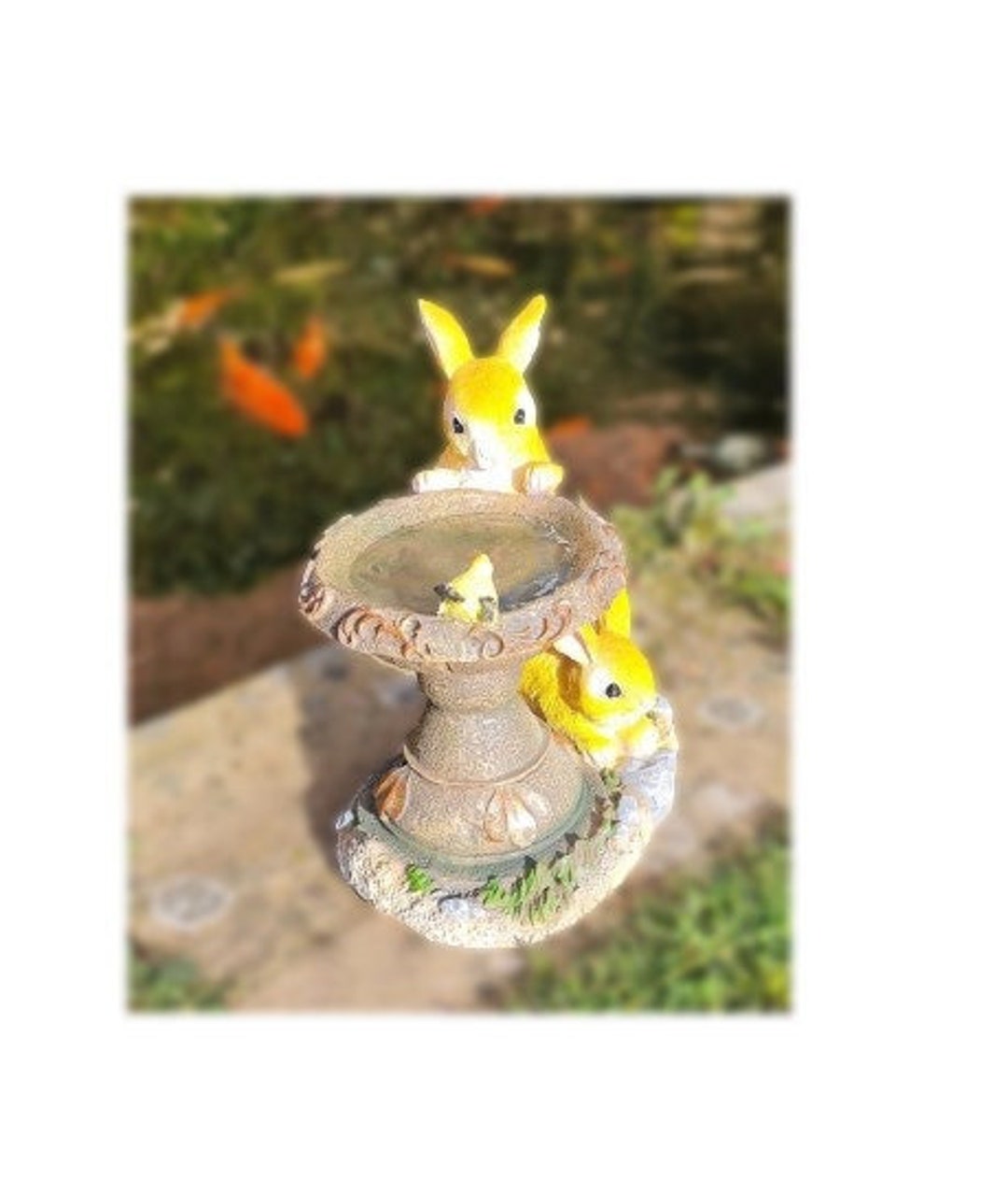Solar Powered Rabbit With Bird Bath Garden Ornament 22cm Tall Lamp ...