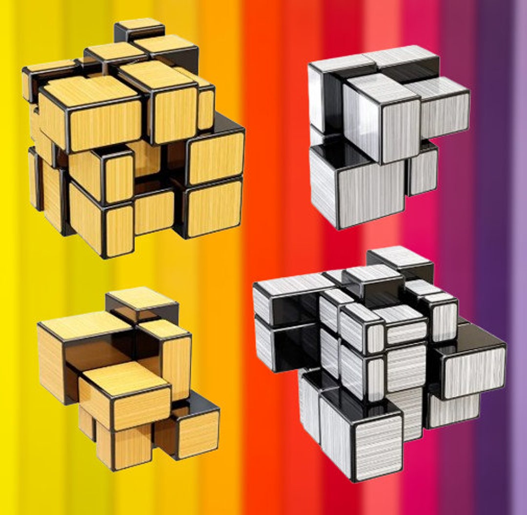 Mirror Magic Cube Set Golden Silver Rubik's Cubes 2x2 & 3x3 57mm Size