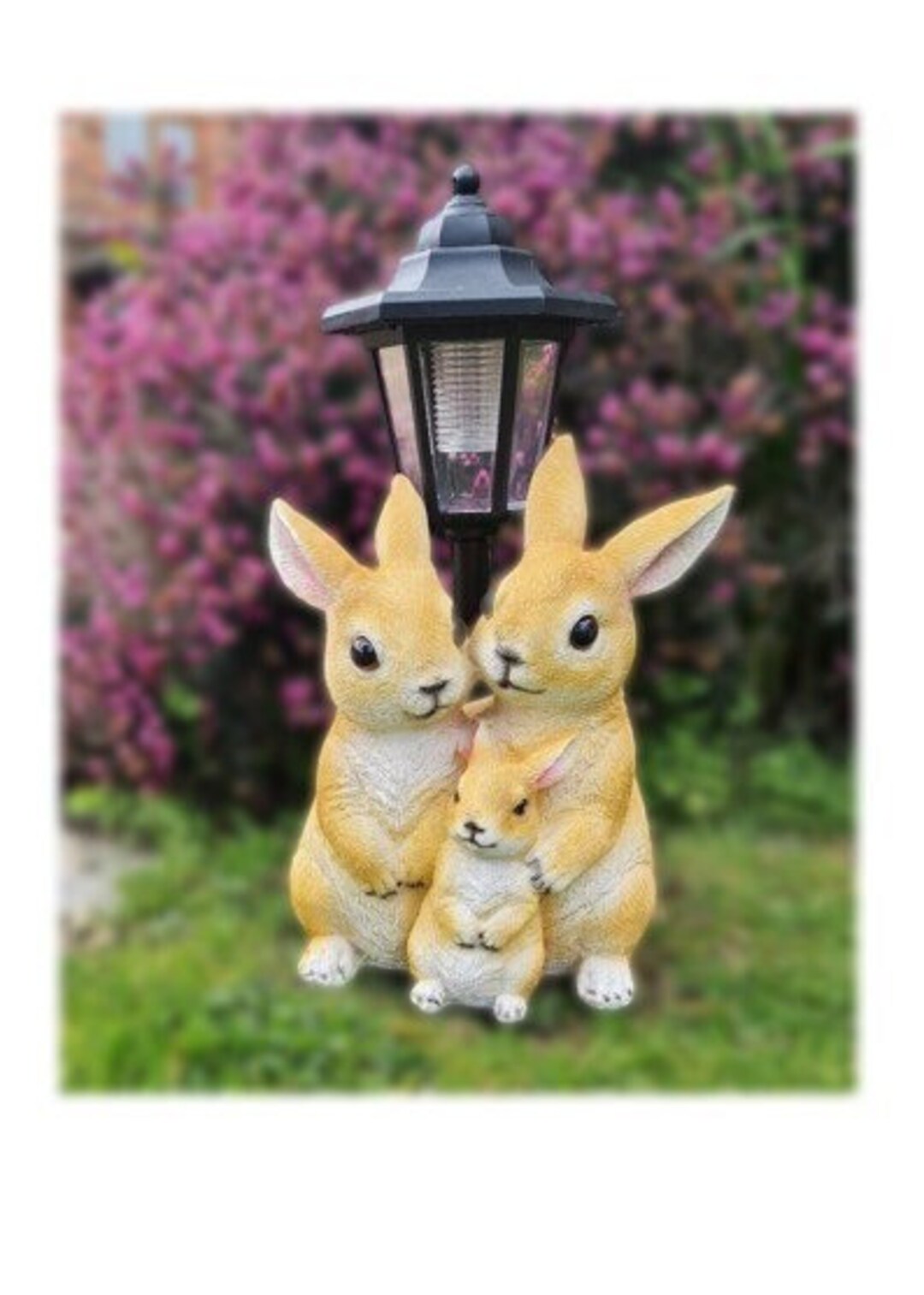 Solar Powered Rabbit Family Statue Welcome Sign With Lantern Animal ...