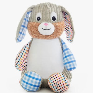 Bunny (Blue Check) Personalised & Weighted Plushies,Bear,soft Toy,Teddy&#39;s. For Anxiety,Autism, Depression,ADHD,PTSD. Calming and soothing.
