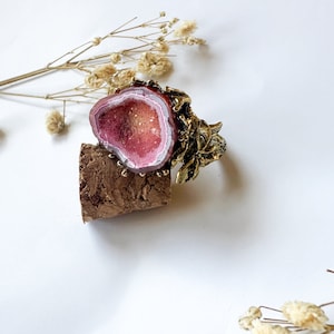 Raw Crystal Gemstone Ring , Adjustable Natural Leaf Ring , Rough Gemstone Ring , Tabasco Geode Ring  Natural Druzy Ring , Unique Jewelry