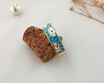 Enamel Evil Eye Ring Adjustable Band Ring Protection Ring Boho Evil Eye Ring Eyeball Ring Chunky Boho Evil Eyes Ring Enamel Stacking Ring