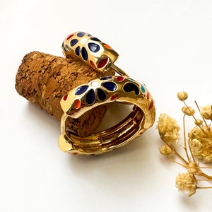 Floral Enamel Huggie Hoop Earring Cloisonné Hoop Earring Cute Hoop Huggie Earring Chunky Hoop Earring Multicolor Gold Flower Hoop Earring