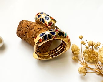 Floral Emaille Huggie Hoop Ohrring Cloisonné Hoop Ohrring Niedlich Hoop Huggie Ohrring Chunky Hoop Ohrring Multicolor Gold Blume Hoop Ohrring