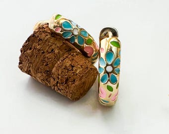Floral Emaille Huggie Hoop Ohrring Cloisonné Hoop Ohrring Niedlich Hoop Huggie Ohrring Chunky Hoop Ohrring Multicolor Gold Blume Hoop Ohrring