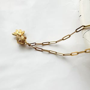 Gold Angler Fish Necklace: Stainless Steel Paperclip Chain