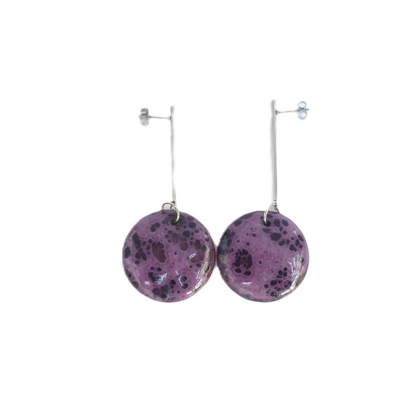 Drop Earrings, Purple, Circle, Handmade by Crackle Enamel, Casual and Formal Wear, Perfect Gift