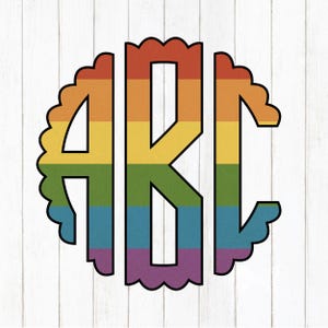 Monogramma arcobaleno PNG, monogramma del mese dell'orgoglio lettere dalla A alla Z, monogramma circolare personalizzato stampabile, alfabeto monogramma personalizzato, monogramma a smerlo