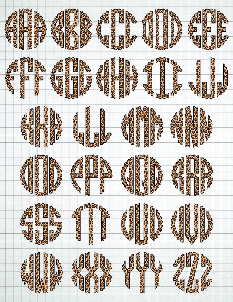 Monogram Leopard Leopard Monogram PNG, Leopard Circle Monogram Letters A-Z, Leopard ...