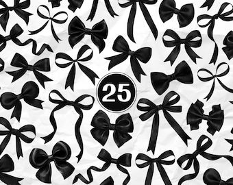 Black Bows PNG, Watercolor Ribbon Bow Clipart, Coquette Bowtie Digital Download