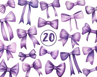 Aquarell Lila Schleife Clipart: Schleife PNG Sammlung (digitaler Download)