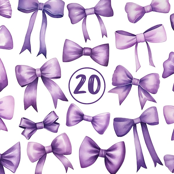 Watercolor Purple Bows Clipart Bow Collection Ribbon Bow Clip Art Gift Violet Bow Design Bow Tie PNG Watercolor Birthday Bow Ribbon PNG