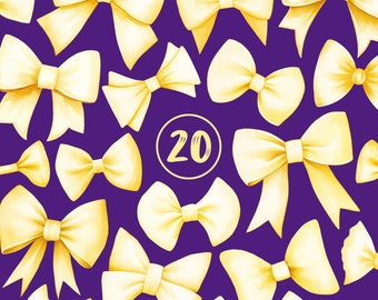 Watercolor Yellow Bow Clipart: Coquette Ribbon PNG Set (Digital Download)