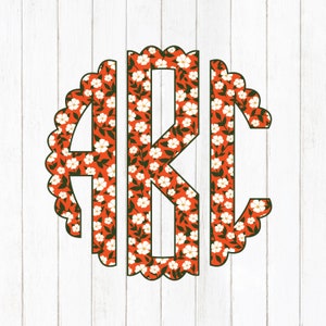 Floral Circle Monogram Letters A-Z: Printable PNG (Digital Download)