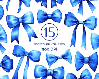 Watercolor Blue Bow Clipart Set: Ribbon Bow PNG (Digital Download)
