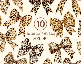 Aquarell-Leoparden-Schleifen-Clipart, Geparden-PNG-Bundle (Digitaler Download)