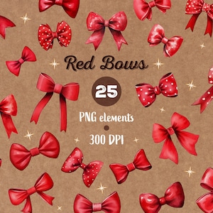 Fiocchi rossi dell'acquerello Clipart Bow Collection Nastro fiocco Clip Art regalo Fiocco rosso Design Papillon PNG Clipart di compleanno dell'acquerello - USO COMMERCIALE -