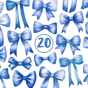 Lazos azules PNG, arcos de cinta de la colección de arcos de imágenes prediseñadas, arco azul cielo, arco de cinta de acuarela PNG pajarita azul azul, conjunto de arco de acuarela azul png