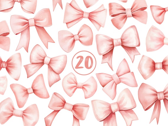 Watercolor Pink Bows PNG Clipart: Ribbon Bow Collection Digital Download