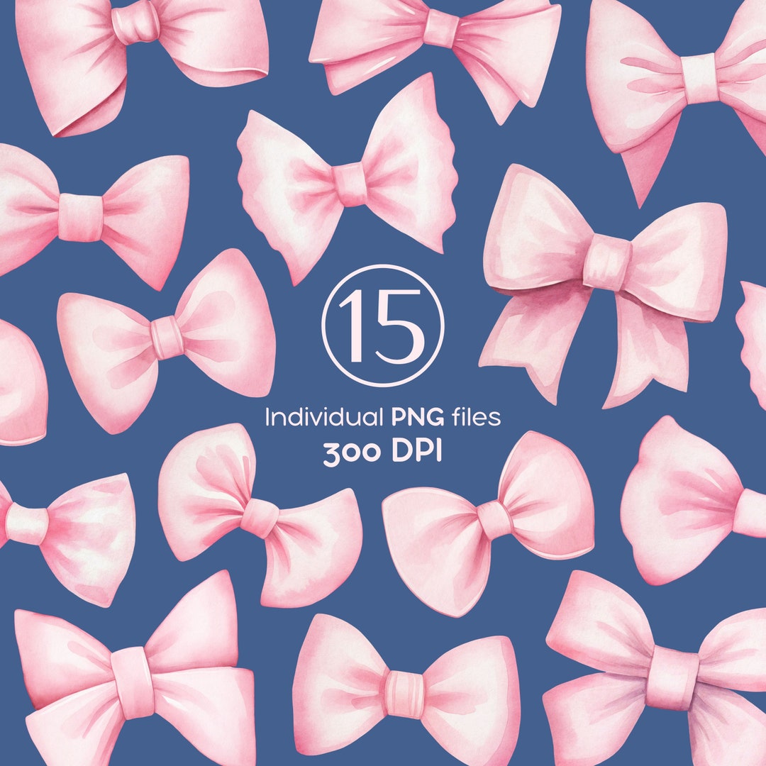 Pink Watercolor Bow Clipart: Coquette Ribbon PNG Set (digital Download ...