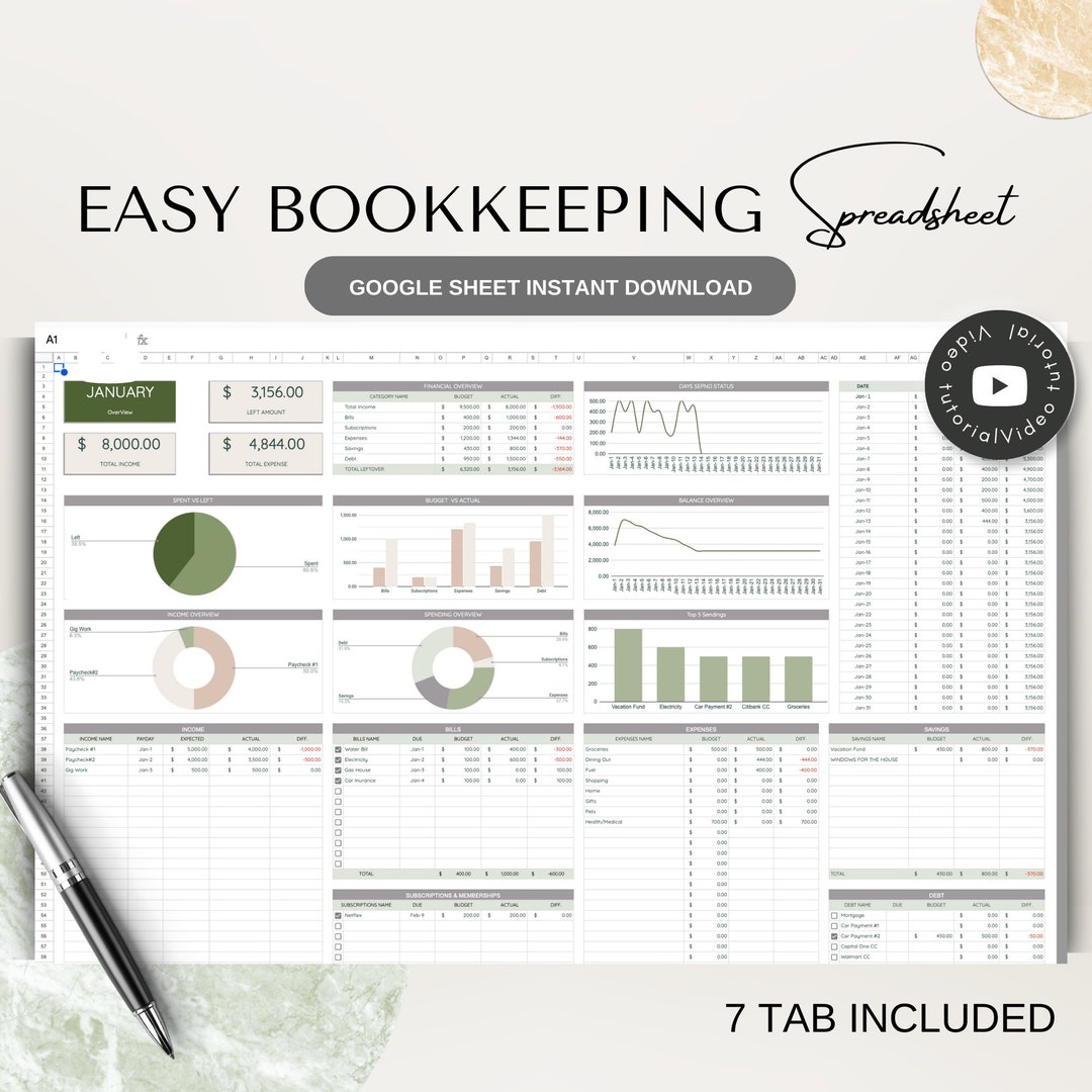 Small Business Bookkeeping Spreadsheet, Google Sheets Easy Bookkeeping ...