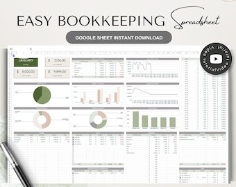 Small Business Bookkeeping Spreadsheet, Google Sheets Easy Bookkeeping Template  Business Income and Expense Tracker, Accounting Template