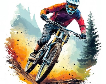 10 Mountain Bike Clipart, MTB jumping, High Quality jpgs, Digital Download, Watercolor Clipart, Printables, Commercial License