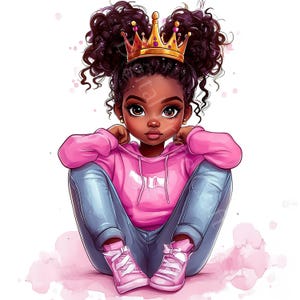 10 schrullig afroamerikanisches Mädchen mit Krone Clipart, süßes Afro-Mädchen, hochwertige JPGs, digitaler Download, Printables, kommerzielle Lizenz