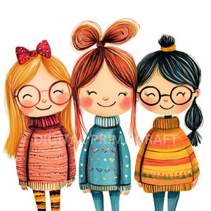 10 imágenes prediseñadas de hermanas peculiares, imágenes prediseñadas de amistad, archivos jpg de alta calidad, descarga digital, imágenes prediseñadas de acuarela, imprimibles, licencia comercial