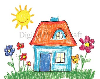 10 House Sketch Clipart, Nursery Decor Clipart, High Quality jpgs, Digital Download, Watercolor Clipart, Printables, Commercial License