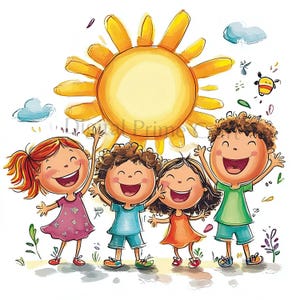 9 Happy Kids clipart, Kids clipart, hoge kwaliteit jpg's, digitale download, aquarel clipart, printables, commerciële licentie