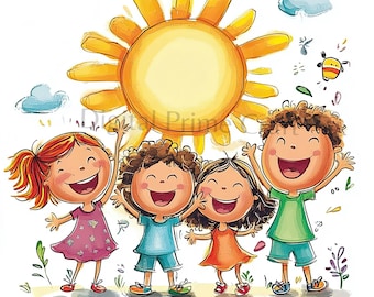 9 Happy Kids Clipart, Kids Clipart, High Quality jpgs, Digital Download, Watercolor Clipart, Printables, Commercial License
