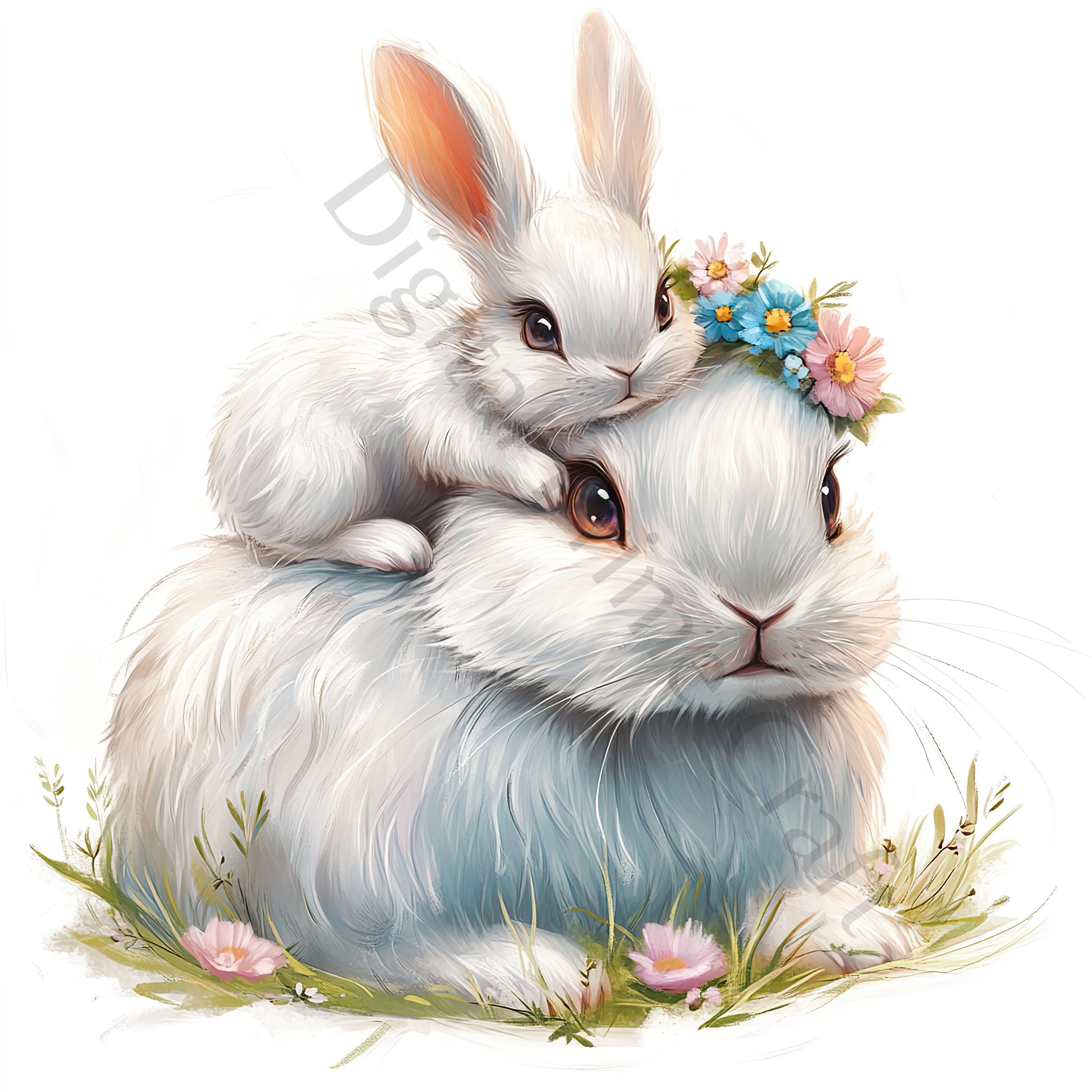 Mother Rabbit & Baby Clipart: Motherhood Jpgs (digital Download ...