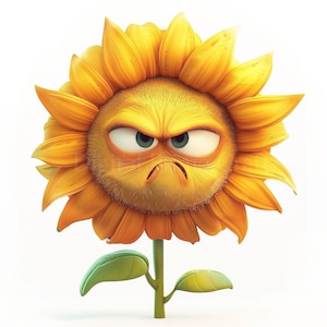 12 Imágenes Prediseñadas de Girasol, Flor Feliz, Gruñón, Triste y Enojada. Jpgs de alta calidad, Descarga digital, Imágenes prediseñadas de acuarela, Uso comercial