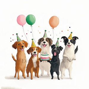 10 cliparts d'anniversaire de chien, anniversaire de chiot, fichiers JPG de haute qualité, clipart aquarelle, téléchargement numérique, fabrication de cartes, licence commerciale