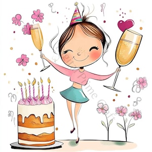 10 cliparts originaux de fille d'anniversaire, clipart d'anniversaire, fille d'anniversaire, jpgs de haute qualité, téléchargement numérique, produits imprimables, licence commerciale