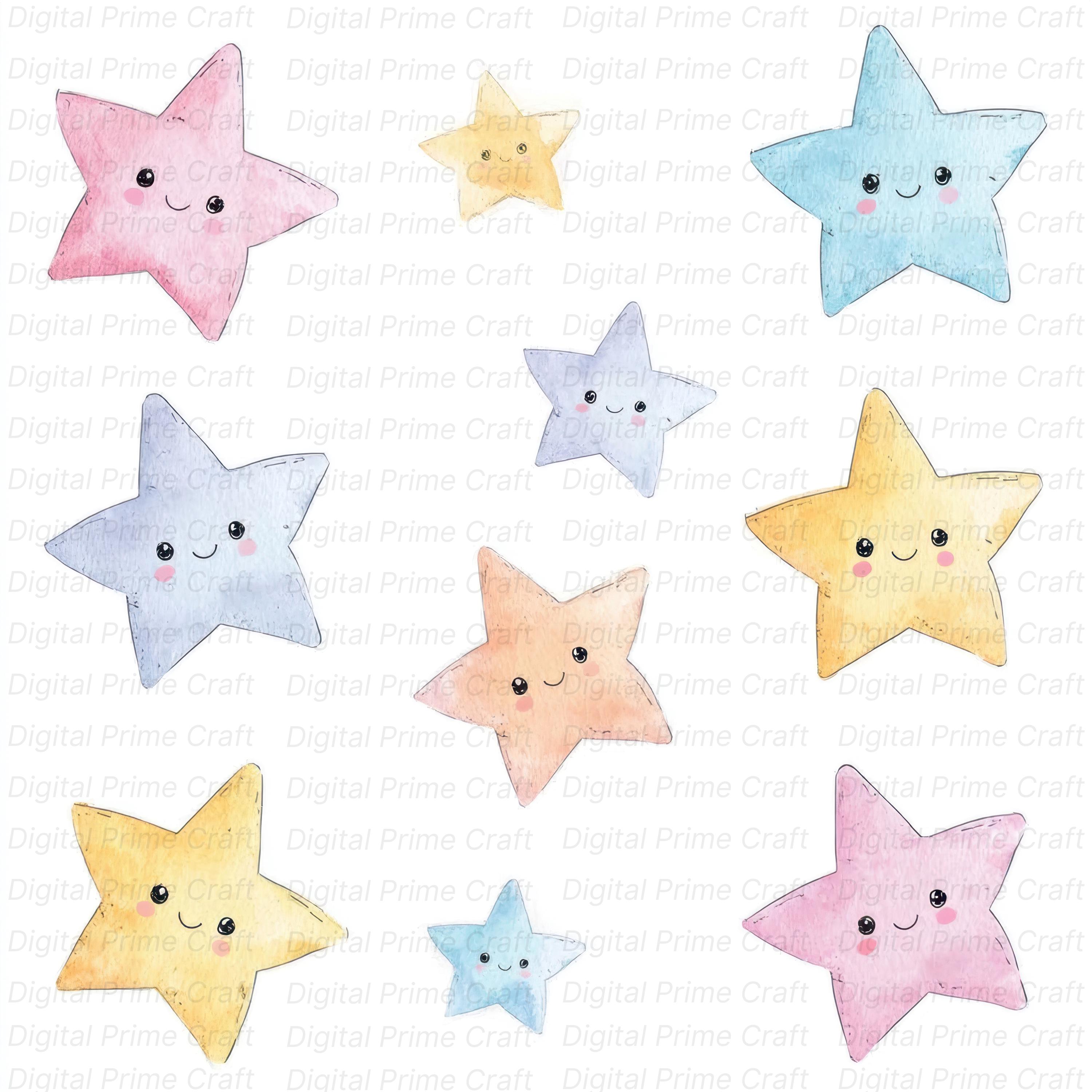 10 Smiling Stars Clipart, Happy Stars, High Quality Jpgs, Digital ...